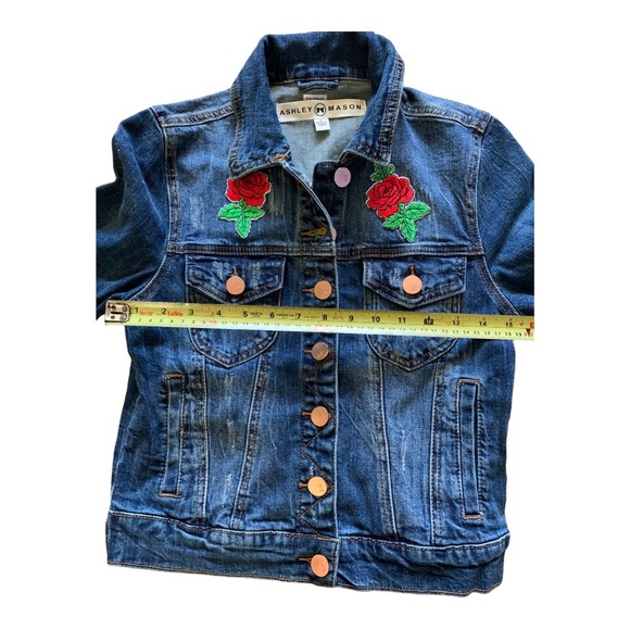 Ashley Mason girls Embroidered patch Rose Jean Jacket small - Picture 5 of 7